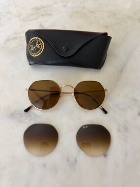 Ray-Ban Gold Frame Brown Lens Sunglasses with Case and spare lenses